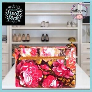 Valentina Vintage Italian Leather Floral Crossbody Shoulder Bag Rich Hues